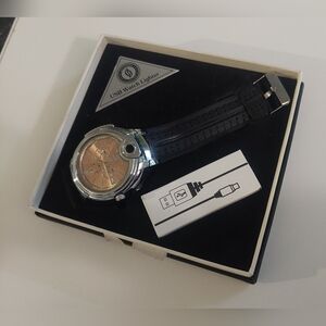 Black and Silver   ZHUOHENG Men's Watch with USB Lighter